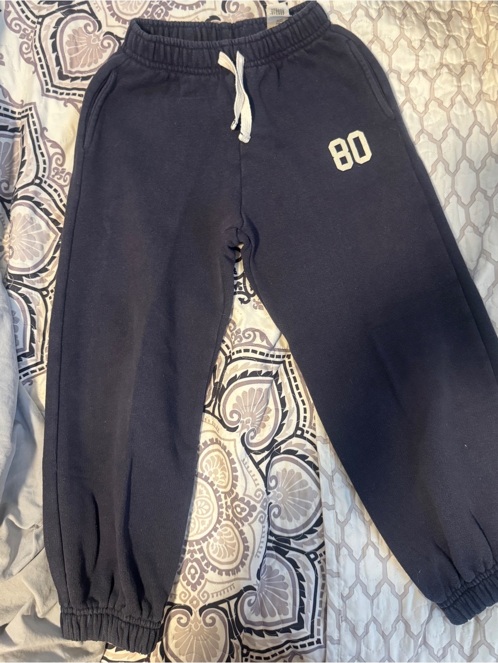 Zara Navy Sweatpants with White '80' Graphic